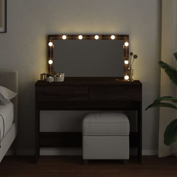 vidaXL Sminkbord med LED brun ek 100x40x120 cm
