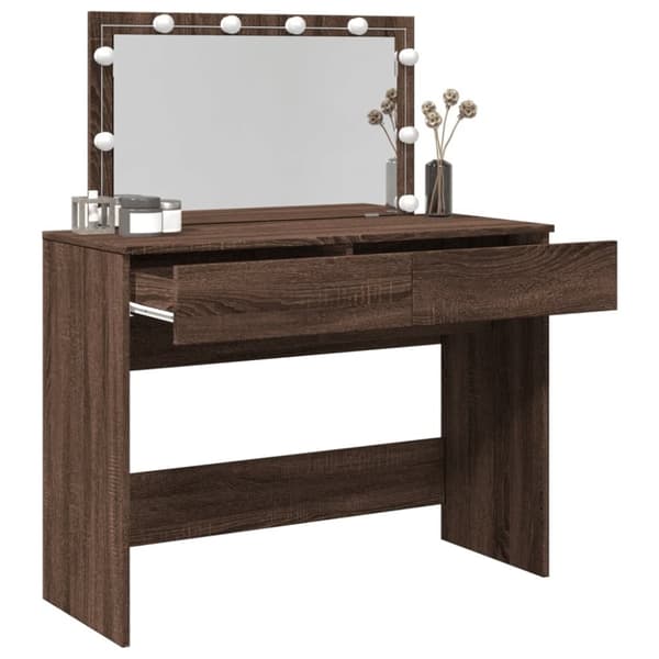 vidaXL Sminkbord med LED brun ek 100x40x120 cm