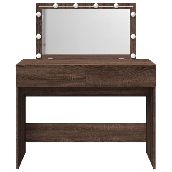vidaXL Sminkbord med LED brun ek 100x40x120 cm