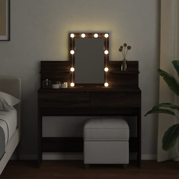 vidaXL makeupbord med LED-lys 100x40x130 cm brun egetræsfarve
