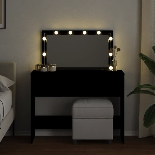 vidaXL makeupbord med LED-lys 100x40x120 cm sort