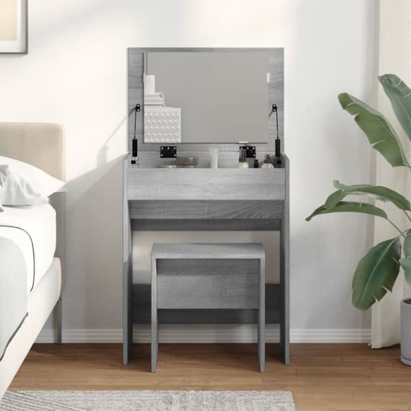 vidaXL kosmetikbord med skammel 60x40x113,5 cm grå sonoma-eg