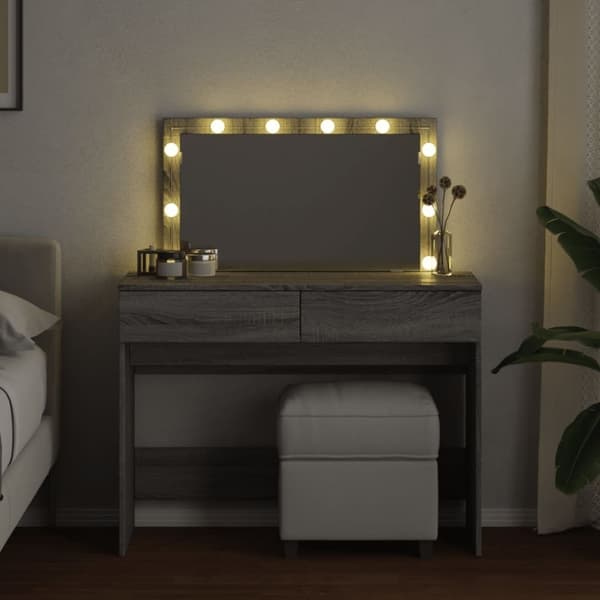 vidaXL Sminkbord med LED grå sonoma 100x40x120 cm