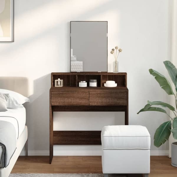 vidaXL makeupbord med spejl 80x41x144,5 cm brun egetræsfarve
