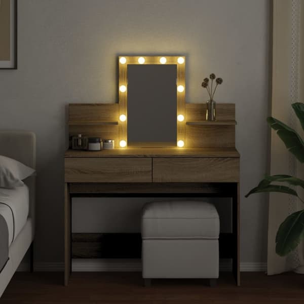 vidaXL makeupbord med LED-lys 100x40x130 cm brun sonoma-eg