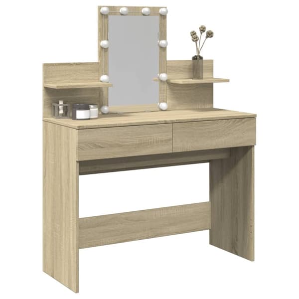 vidaXL makeupbord med LED-lys 100x40x130 cm brun sonoma-eg
