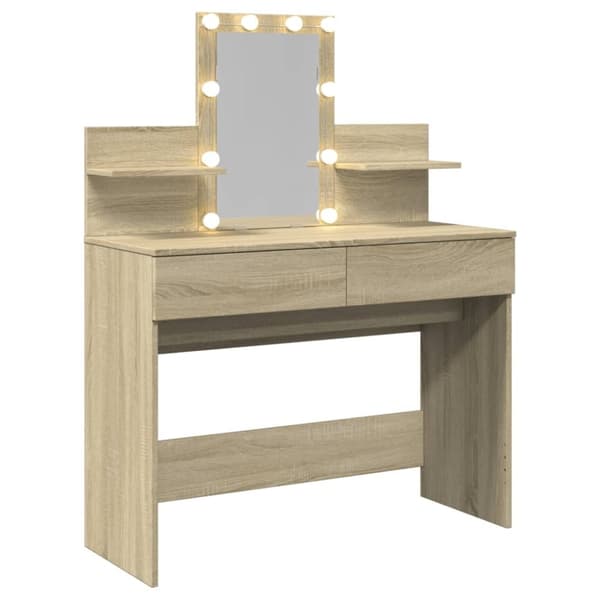 vidaXL makeupbord med LED-lys 100x40x130 cm brun sonoma-eg