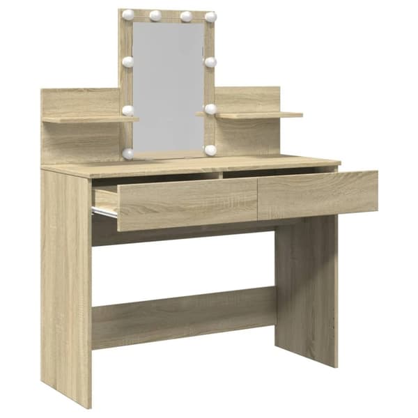 vidaXL makeupbord med LED-lys 100x40x130 cm brun sonoma-eg