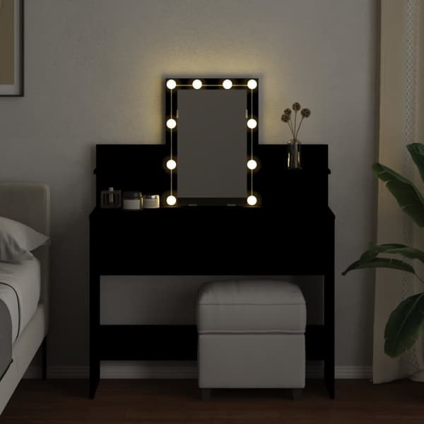 vidaXL Peilipöytä LED-valoilla musta 100x40x130 cm
