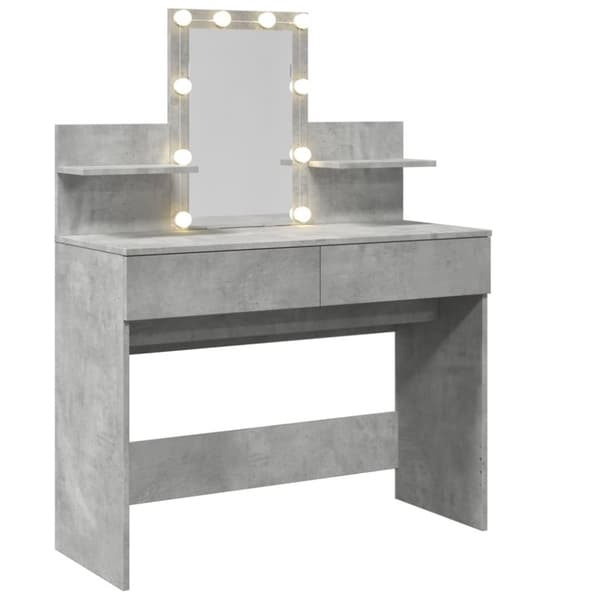 vidaXL makeupbord med LED-lys 100x40x130 cm betongrå