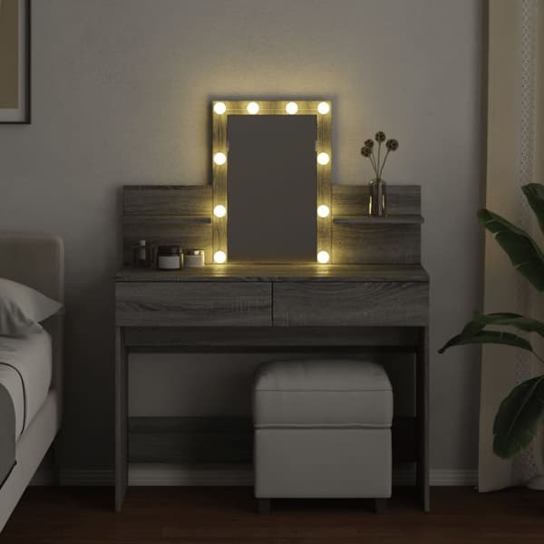 vidaXL Peilipöytä LED-valoilla harmaa Sonoma 100x40x130 cm