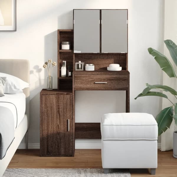 vidaXL makeupbord med skab 80x35x132 cm brun egetræsfarve