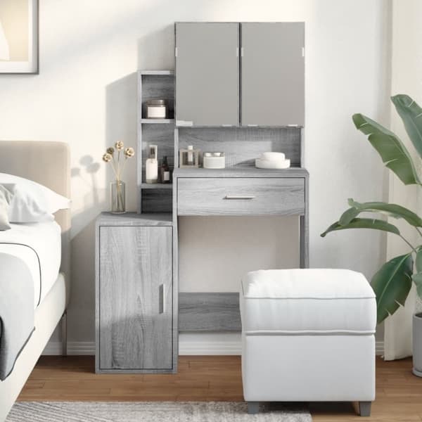 vidaXL makeupbord med skab 80x35x132 cm grå sonoma-eg
