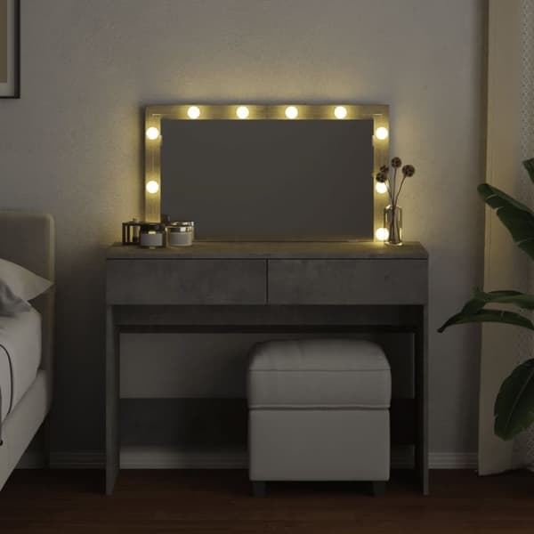 vidaXL makeupbord med LED-lys 100x40x120 cm betongrå