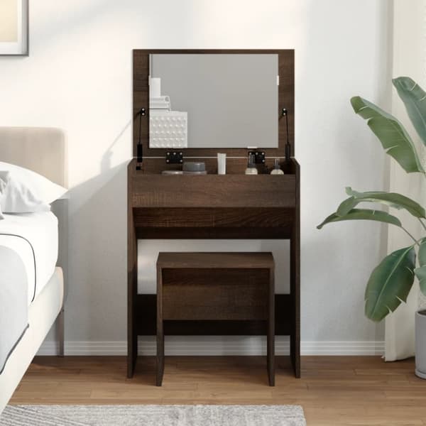 vidaXL Sminkbord med pall brun ek 60x40x113,5 cm