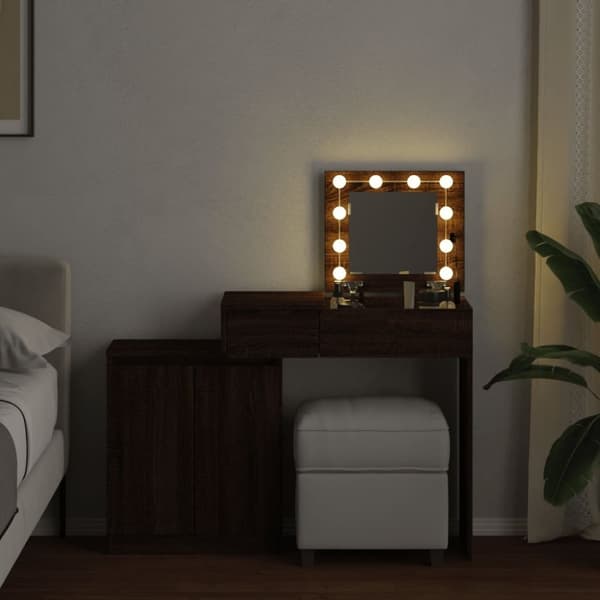 vidaXL Sminkbord med LED brun ek 115x37x110,5 cm