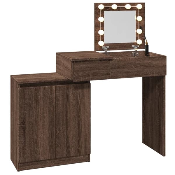 vidaXL Sminkbord med LED brun ek 115x37x110,5 cm