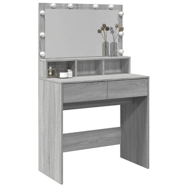 vidaXL Sminkebord med LED grå sonoma 80x41x134,5 cm