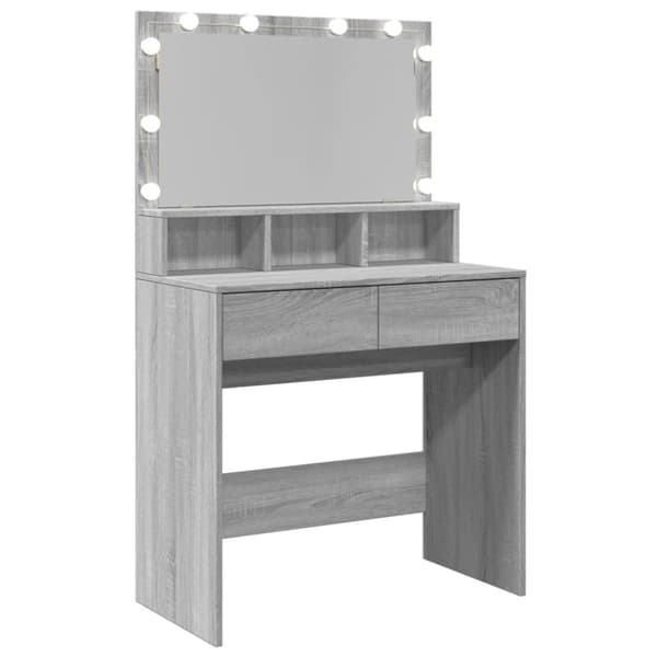 vidaXL Sminkebord med LED grå sonoma 80x41x134,5 cm