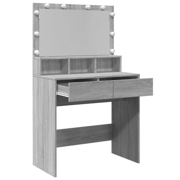 vidaXL Sminkebord med LED grå sonoma 80x41x134,5 cm