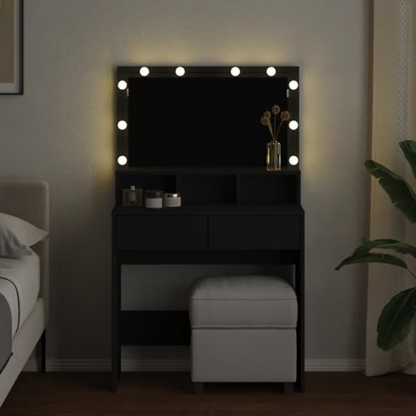 vidaXL Sminkebord med LED svart 80x41x134,5 cm