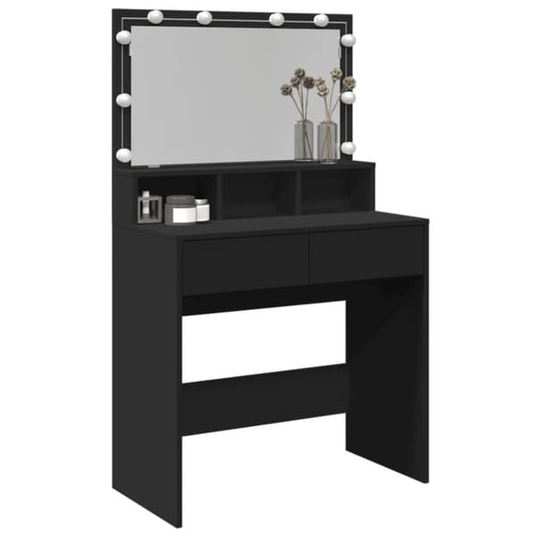 vidaXL Sminkebord med LED svart 80x41x134,5 cm