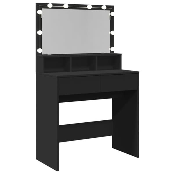 vidaXL Sminkebord med LED svart 80x41x134,5 cm