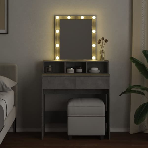 vidaXL Sminkebord med LED betonggrå 80x41x144,5 cm