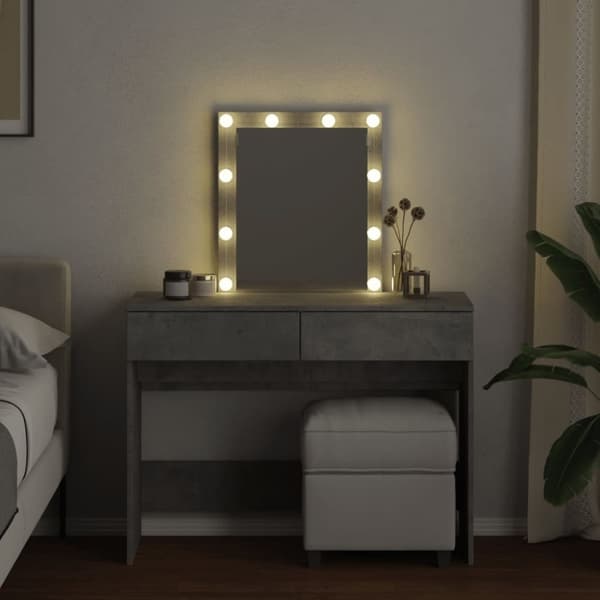 vidaXL Sminkbord med LED betonggrå 100x40x130 cm