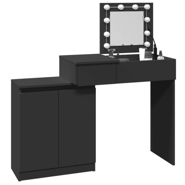 vidaXL Sminkbord med LED svart 115x37x110,5 cm