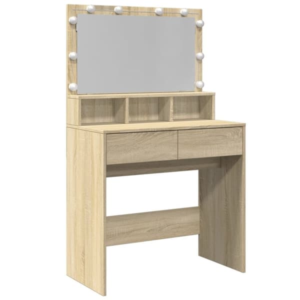 vidaXL makeupbord med LED-lys 80x41x134,5 cm brun sonoma-eg
