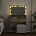 Miniatyrbillede 4 af 11: vidaXL makeupbord med LED-lys 80x41x134,5 cm brun sonoma-eg