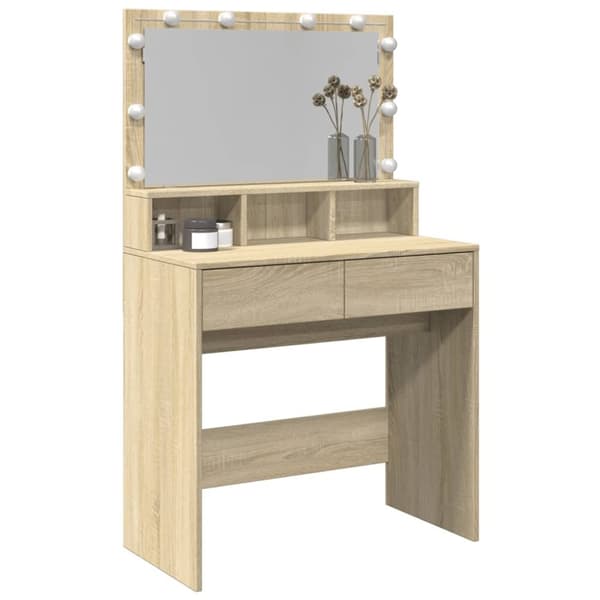 vidaXL makeupbord med LED-lys 80x41x134,5 cm brun sonoma-eg
