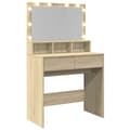 Miniatyrbillede 9 af 11: vidaXL makeupbord med LED-lys 80x41x134,5 cm brun sonoma-eg