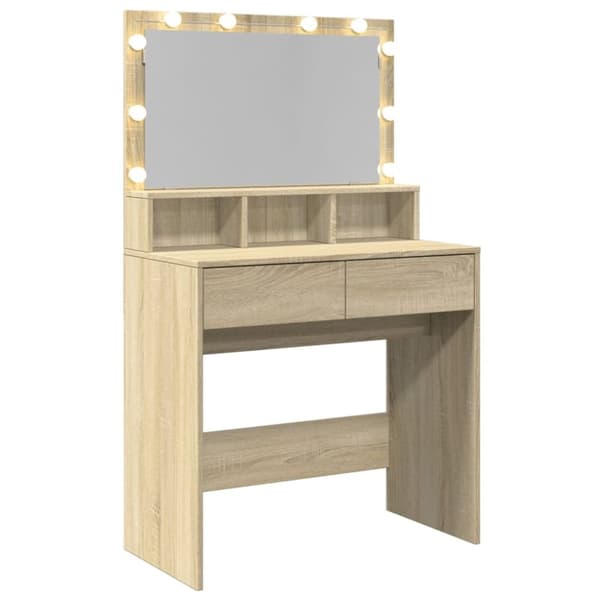 vidaXL makeupbord med LED-lys 80x41x134,5 cm brun sonoma-eg