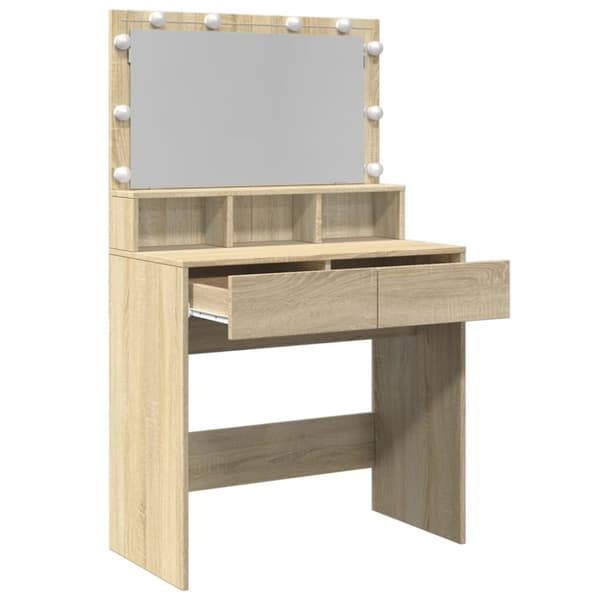 vidaXL makeupbord med LED-lys 80x41x134,5 cm brun sonoma-eg