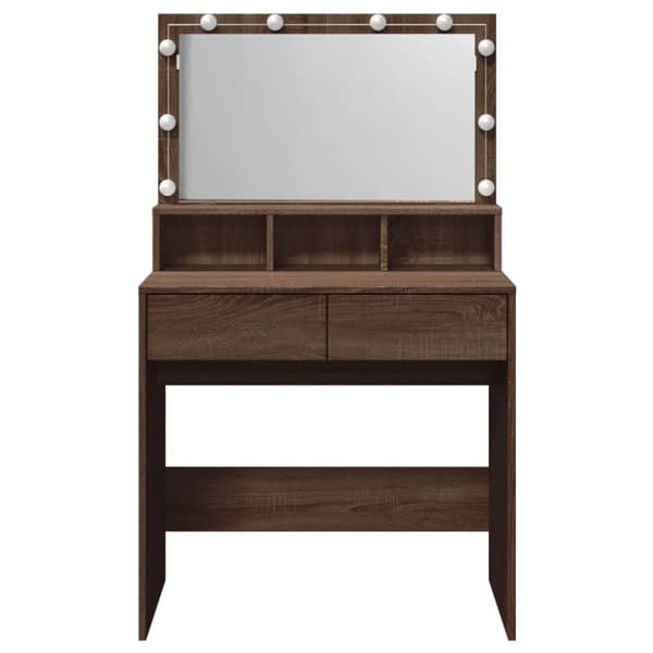 vidaXL makeupbord med LED-lys 80x41x134,5 cm brun egetræsfarve