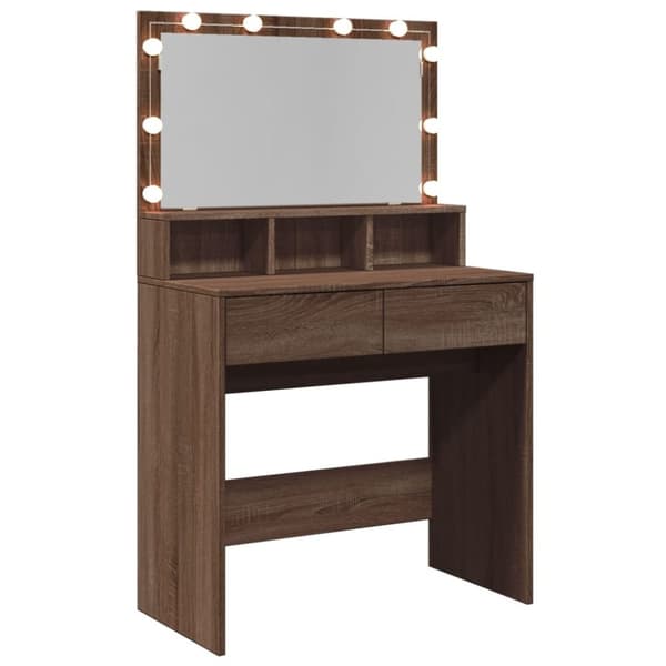 vidaXL makeupbord med LED-lys 80x41x134,5 cm brun egetræsfarve