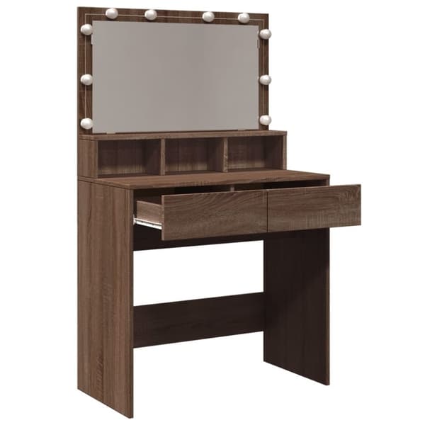 vidaXL makeupbord med LED-lys 80x41x134,5 cm brun egetræsfarve