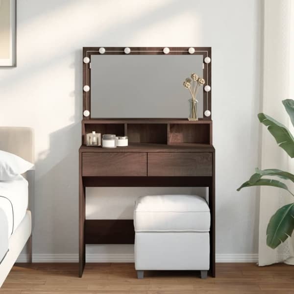 vidaXL makeupbord med LED-lys 80x41x134,5 cm brun egetræsfarve