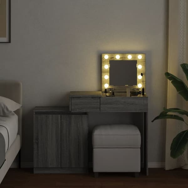 vidaXL Peilipöytä LED-valoilla harmaa Sonoma 115x37x110,5 cm
