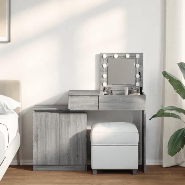vidaXL Peilipöytä LED-valoilla harmaa Sonoma 115x37x110,5 cm