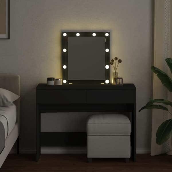 vidaXL makeupbord med LED-lys 100x40x130 cm sort