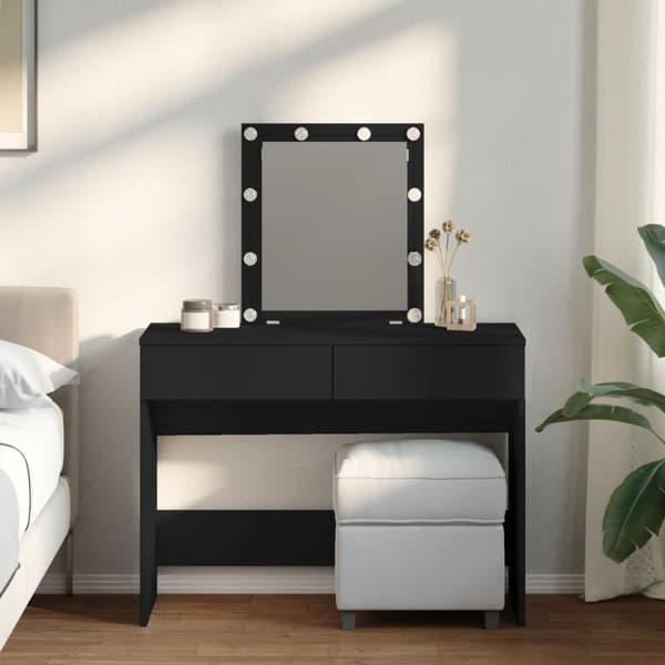 vidaXL makeupbord med LED-lys 100x40x130 cm sort