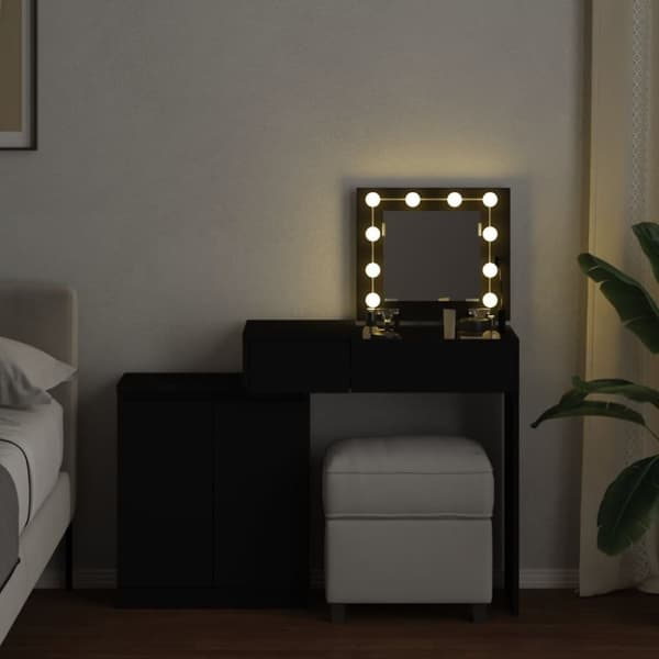 vidaXL Peilipöytä LED-valoilla musta 115x37x110,5 cm