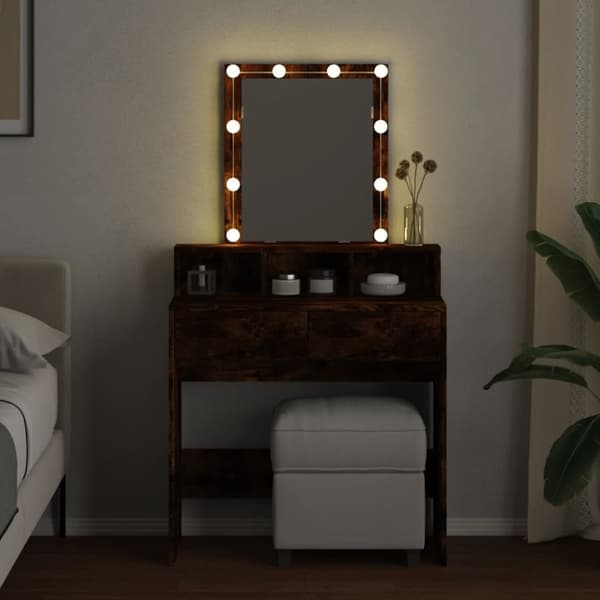 vidaXL Peilipöytä LED-valoilla savutammi 80x41x144,5 cm