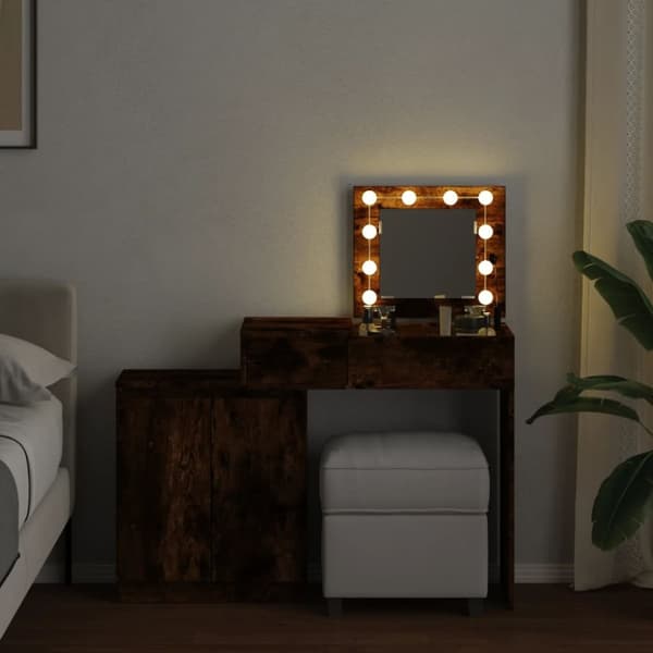 vidaXL Peilipöytä LED-valoilla savutammi 115x37x110,5 cm