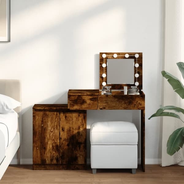 vidaXL Peilipöytä LED-valoilla savutammi 115x37x110,5 cm