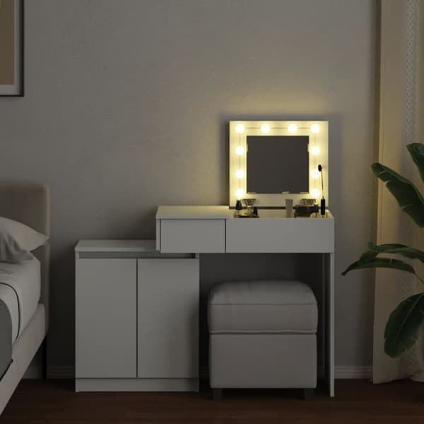 vidaXL makeupbord med LED-lys 115x37x110,5 cm hvid