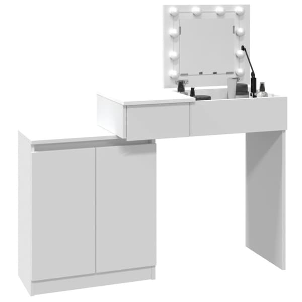 vidaXL makeupbord med LED-lys 115x37x110,5 cm hvid